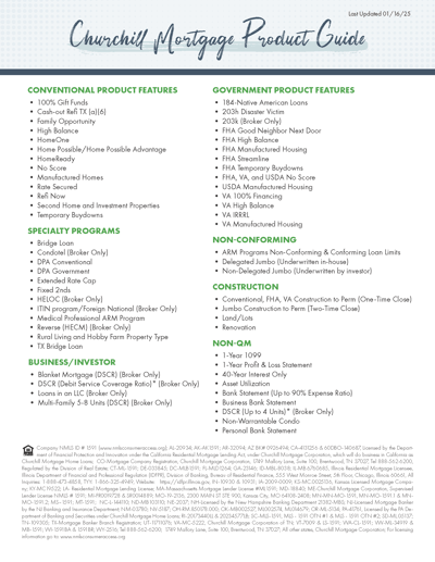 Churchill Mortgage Products Flyer-2025